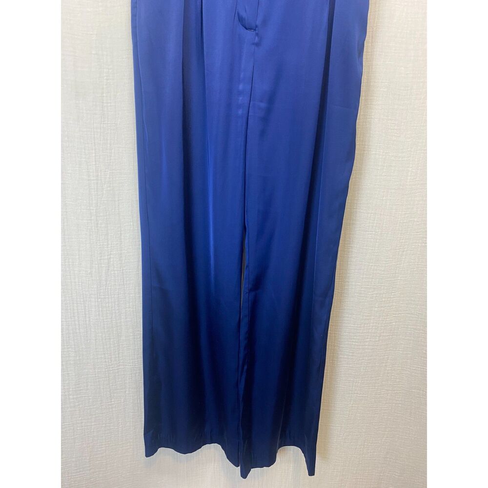 Abercrombie & Fitch Satin Wide Leg Pants Women's Sz M Blue Pleated High Rise - Picture 5 of 8